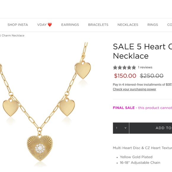 New $250 Jennifer Miller 14k gold plated heart charm necklace - Picture 5 of 6